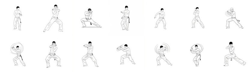 Set of illustrations depicting a Capoeirista in various poses  