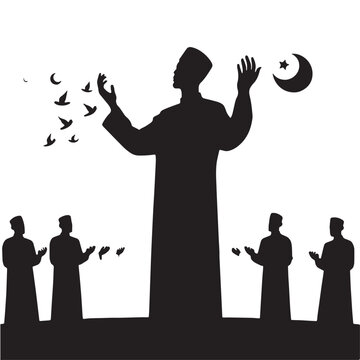 Black Imam leading prayer Silhouette Vector, High Quality Illustration on White Background