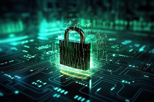 Cybersecurity Concept with Digital Padlock on Futuristic Technology Background