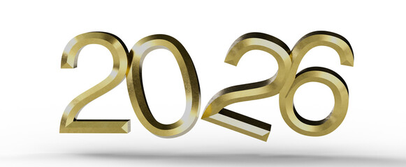 Elegant golden 2026 text with a shadow, perfect for new year greetings and celebrations. © vegefox.com