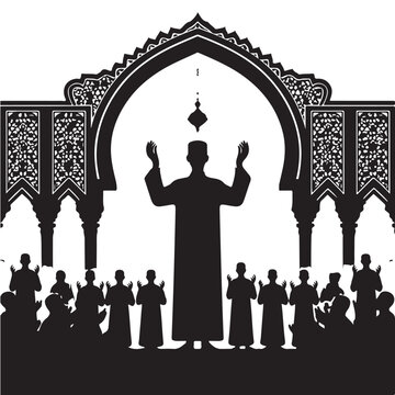 Black Imam leading prayer Silhouette Vector, High Quality Illustration on White Background