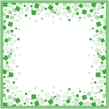 St. Patrick&rsquo;s Day Clover Frame with Double Line Square Border and Green Shamrocks