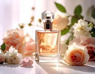 Elegant perfume bottle floral composition