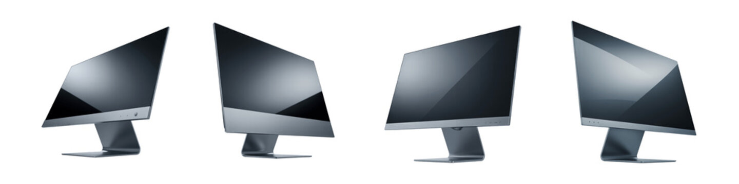 PNG Set for Four computer monitors in a row on white isolated on transparent background