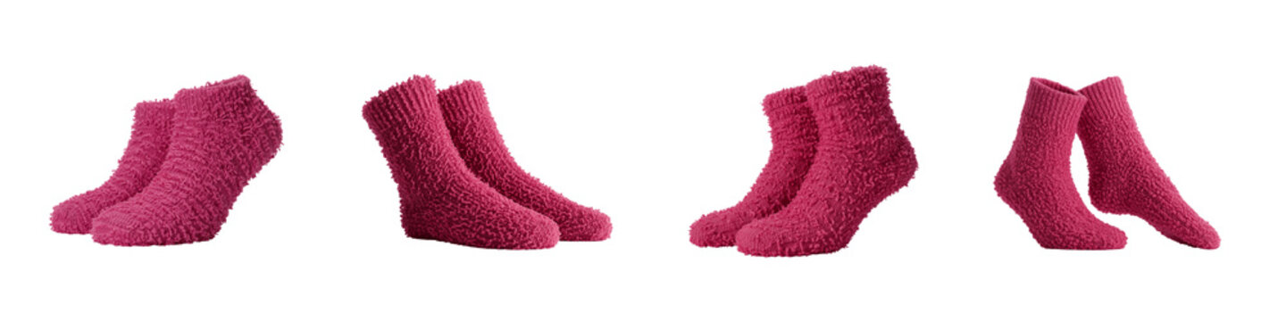 PNG Set for pink fuzzy socks on white isolated on transparent background
