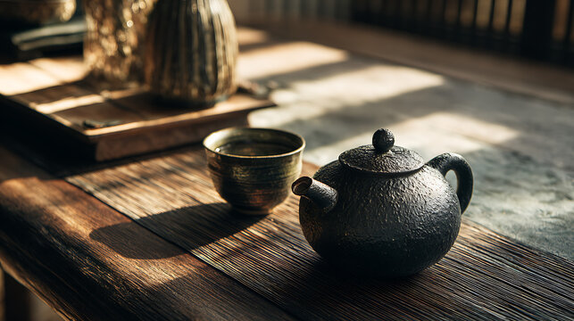Sleek Modern Teceremony Setup With Traditional Clay Teapot Professional Photography