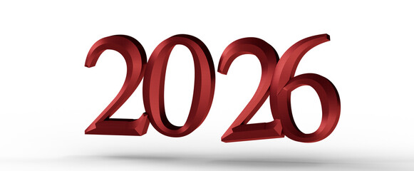 Stylish red 3D rendering of the year 2026 against a clean white backdrop, perfect for New Year's greetings, future plann © vegefox.com