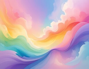 Fototapeta premium Colorful Abstract Waves in Soft Pastel Tones with Whimsical Clouds