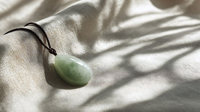 Single Jade Pendant On Silk Cloth Professional Photography