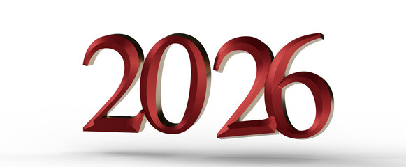 3D render of the year 2026 in red textured font, isolated on white background. Perfect for new year greetings and design © vegefox.com