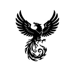 Fototapeta premium Flying Phoenix Bird Black Silhouette Tribal Style Vector Illustration