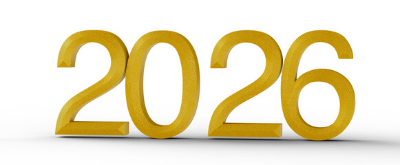 2026 gold year sign on a white backdrop, ideal for new year and celebration themes. Perfect for designs and greetings fo © vegefox.com