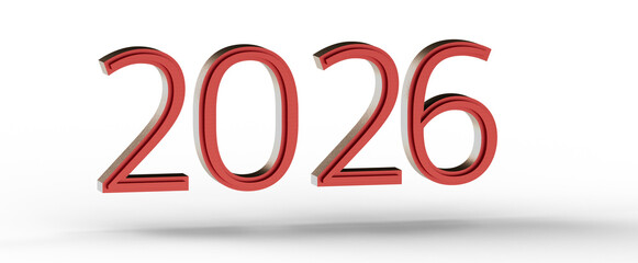 3D rendered red 2026 text isolated on a white background. Perfect for new year greetings and future planning concepts. © vegefox.com