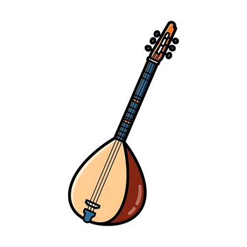 Traditional Stringed Instrument Illustration on White.