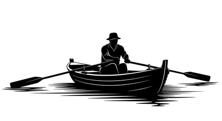 Man Rowing Boat Alone Silhouette. © Suro