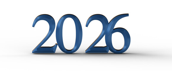 Bold blue 2026 text isolated on white. Ideal for new year greetings, future-themed projects, and design elements. © vegefox.com