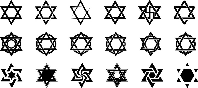 A silhouette of blue color david jewish star collection, star of david different shapes, religious Symbol  vector art.