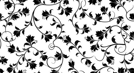 Black and white leafy vine pattern. © Suro