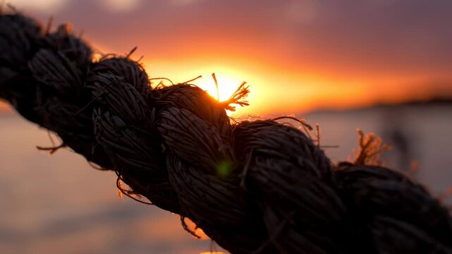 Sunset Rope Silhouette - A Captivating Coastal Scene.