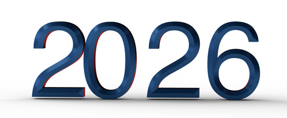 Bold illustration of the year 2026 in textured blue against a clean white background. Perfect for new year greetings and © vegefox.com