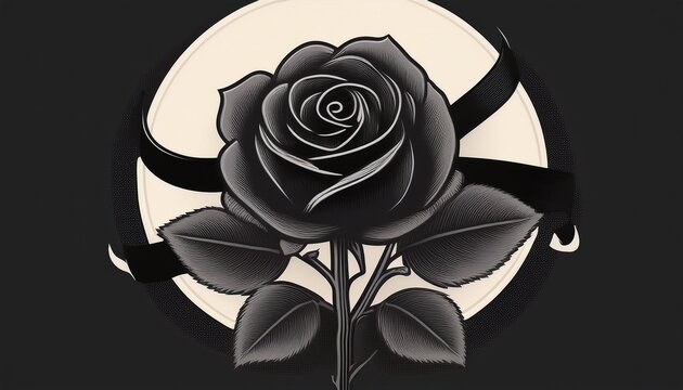 black ribbon and rose with luto sign for mourning tribute