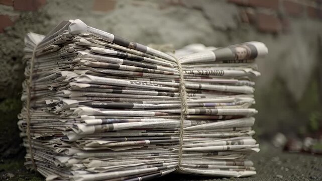 Stack of Old Newspapers Tied with Twine - Vintage Newsprint Pile for Backgrounds Textures and Conceptual Design Projects