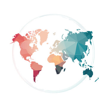 Geometric world map illustration colorful low poly style