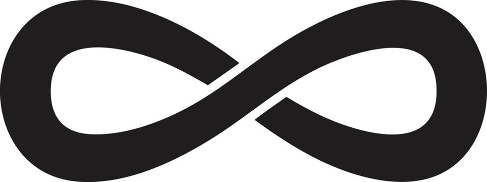 A minimalist black infinity symbol icon, representing eternity, continuous flow, and limitless possibilities