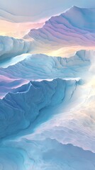Fototapeta premium Abstract layered terrain exhibits soft pastel hues of blue violet and pale yellow