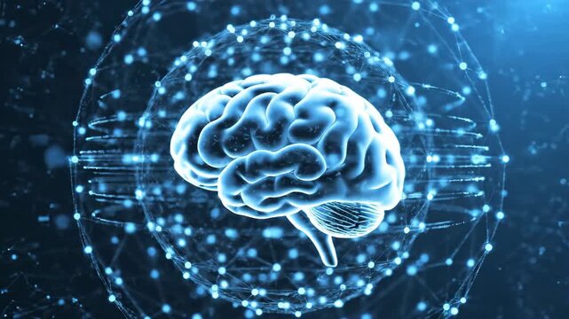 Digital brain connectivity simulation artificial intelligence conceptual animation brain activity neural network deep learning technology and medical science visualization