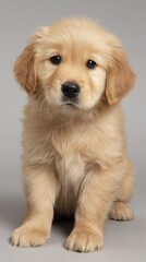 Cute Golden Retriever Puppy Sitting with Big Eyes