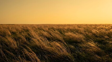 Golden Hour Field: Tall Grass Swaying in Warm Sunset Light