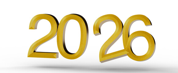 Gold 2026 text isolated on white. Symbolizing the upcoming year, perfect for new year greetings and concepts of future. © vegefox.com
