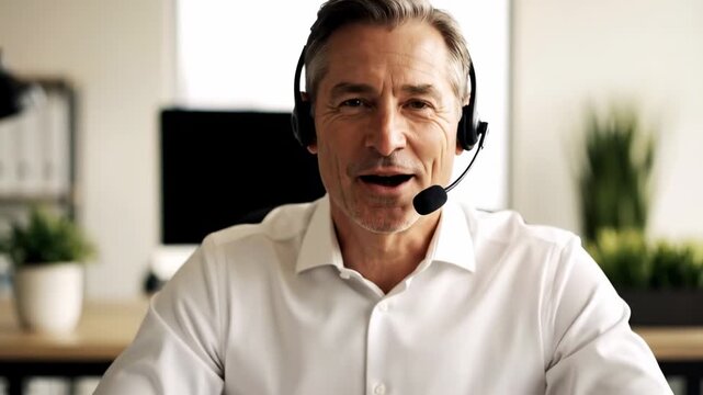 Smiling man wearing headset looking at the camera.