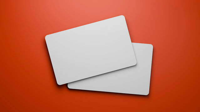 Blank card mockup isolated on a red background. Debit, business, atm, gift and credit card mockup. Empty mockup for presentation.