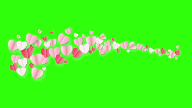 Flying heart shaped frames or border decorations in red, pink and white