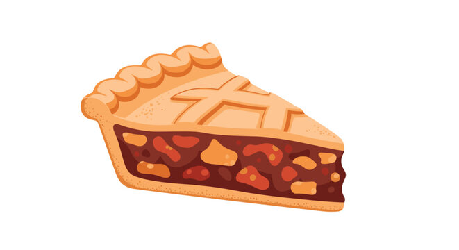 Delicious slice of fruit or meat pie with a golden lattice crust and crimped edges isolated on a white background for food and bakery themes.