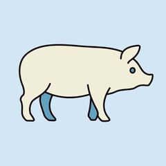 Fototapeta premium Domestic Pig Side View Flat Line