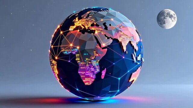 Globe with digital network and moon