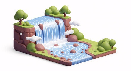 Miniature Landscape Waterfall With River And Green Trees