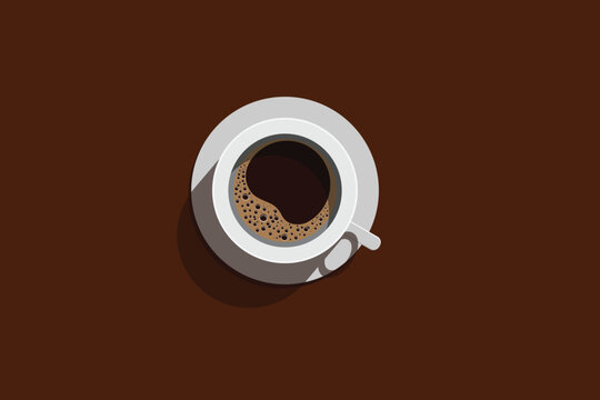 Overhead view of black coffee in white cup
