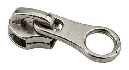 Metal zipper puller with tab on white background