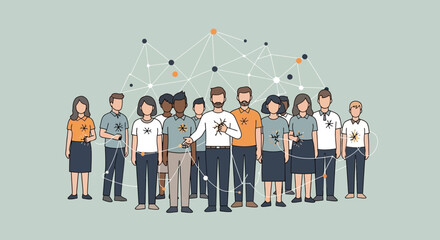 Diverse group of people connected by social network and technology. © Rani