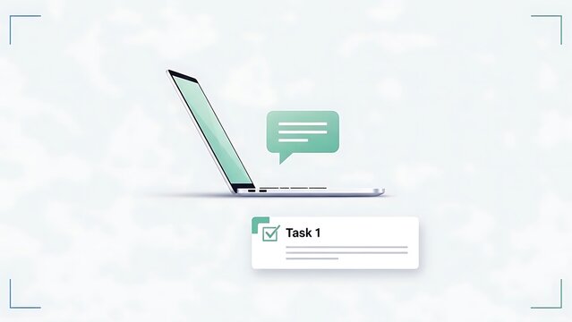 Laptop with task management and chat bubble 3D illustration
