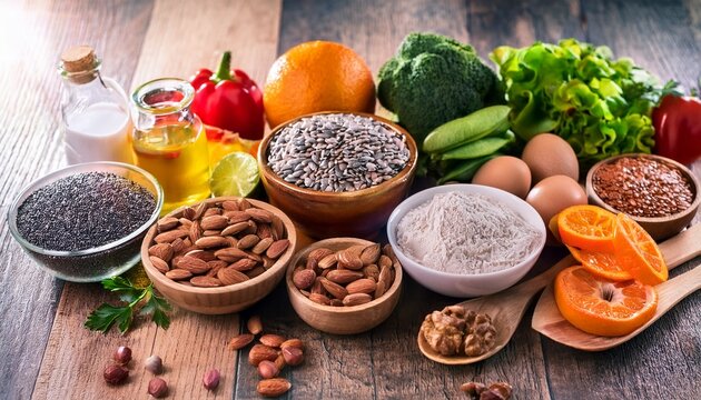 foods containing lutein on a beautiful background selective focus