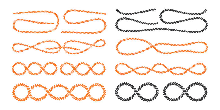 Nautical rope border vector swaying black rope design for round text frames, maritime decoration