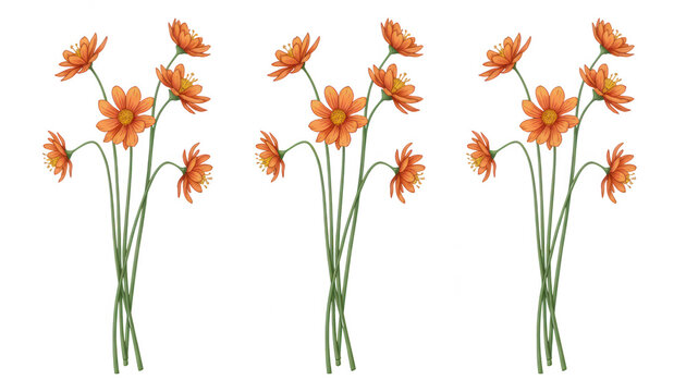 A pixel art illustration of three bouquets of orange flowers