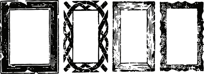 Fototapeta premium set of four vintage rectangular frames with different distressed and ornamental edges