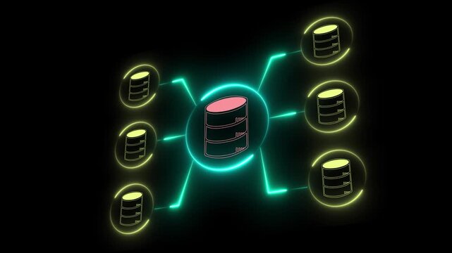 Data integration and ETL process concept on the transparent background. Data pipeline and data warehouse. Motion graphics of data analysis idea. 4k animation.