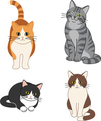 Fototapeta premium collection of Diverse set of cute cartoon cats isolated on white background
